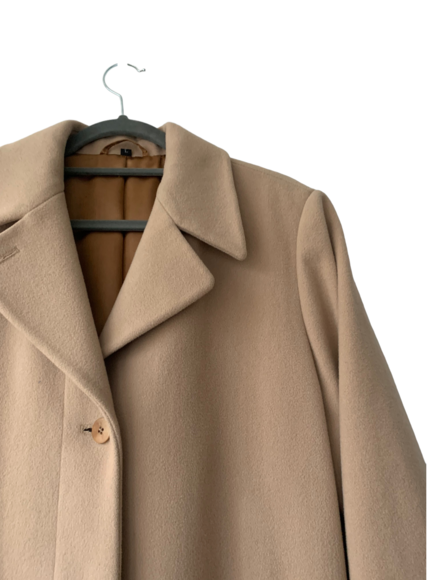 Four Seasons cashmere wool tan beige button up long line overcoat jacket - Picture 2 of 6